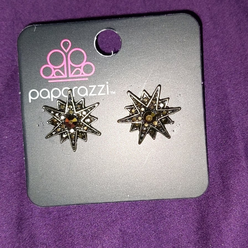 Paparazzi the star of the show brass earrings